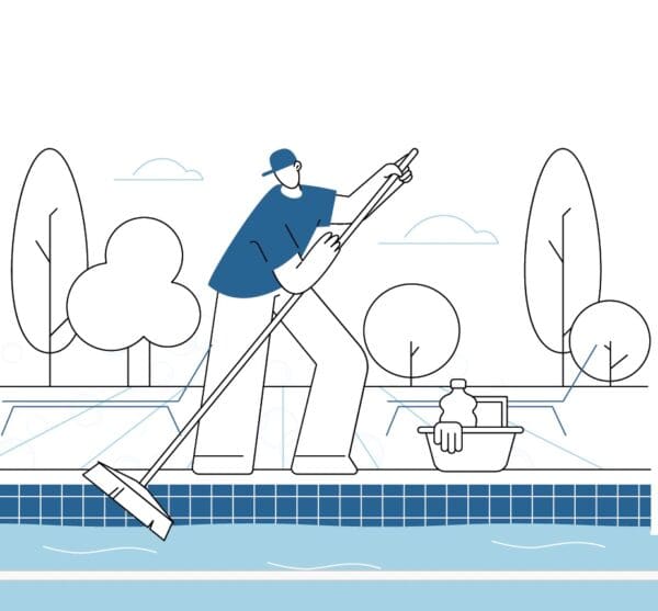 Cartoon man cleaning a pool